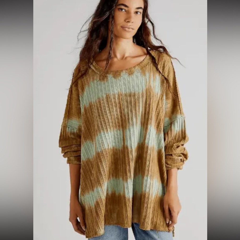 NWOT Free People We The Free People Sunset Tee Oversized Striped Tie Dye Z405